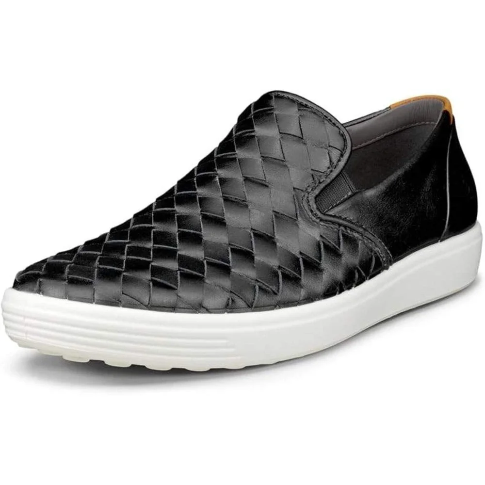 ECCO Soft 7 Womens Woven Leather Slip On Sneaker Silver Metallic 430053 8-8.5